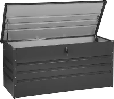 Produktbild von BELIANI Gartentruhe Graphitgrau Metall 400 L 132 x 62 cm Wasserdicht Abschließbar mit Deckel Garten Aufbewahrungsbox Gartenbox Kissenbox Auflagenbox