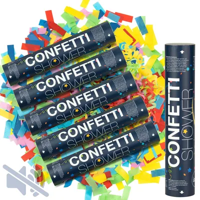 Productafbeelding van Confettikanonnen zonder knal, 6 stuks, in verschillende kleuren, voor verjaardagsfeestjes