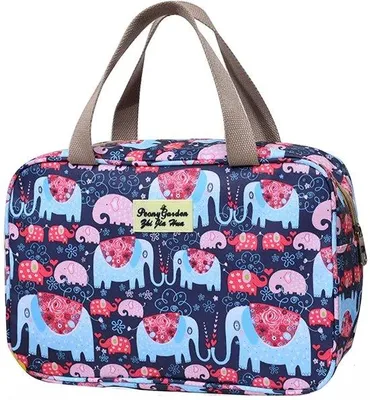 Immagine prodotto di Borsa da toilette da donna, borsa da trucco da viaggio, borsa cosmetica portatile con elefante blu