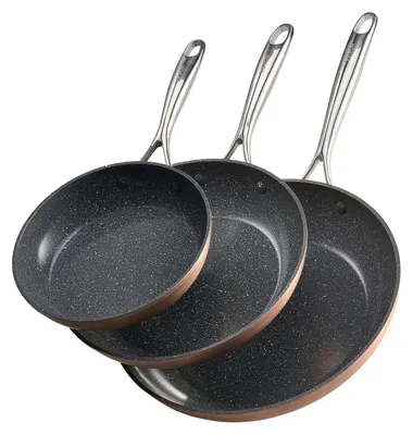 Image de Set de 3 poêles à frire VEVOR (20 / 27 / 30 cm), poêle à frire haute performance en aluminium (revêtement anti-adhésif), batterie de cuisine adaptée au gaz, à l'électricité et à l'induction Gris