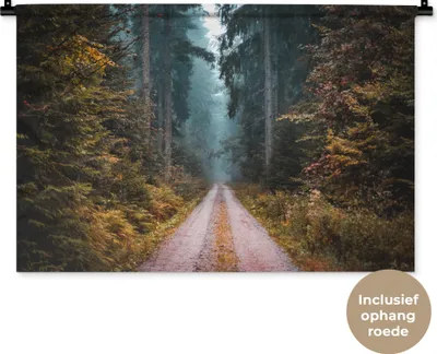 Produktbild von MuchoWow® Wandteppich Wandbehang Wald - Baum - Straße 90x60 cm Tapisserie Dekoration Wandtuch - Wandskulpturen - Bildteppich