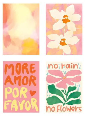 Image de Ensemble de 4 affiches décoratives pour mur, couleur rose pastel, format 40x30 cm