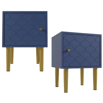Productafbeelding van Set van 2 nachtkastjes met een vissschubbenmotief, 35x35x51 cm, marineblauw