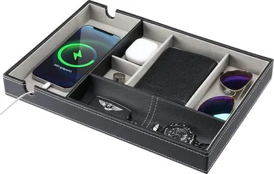 Produktbild von Famanu Organizer Kunstleder mit 6 Fächern für Handy, Uhr, Schlüssel, Geldbörse - Schwarz
