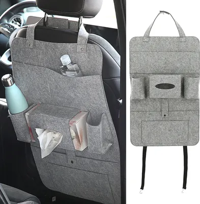 Produktbild von Auto Organizer Filz 41x65cm hellgrau Klettverschluss Spannriemen Taschen Rücksitztasche Multitasche Multipocket