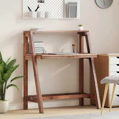 Image de Bureau exclusif - Bois massif recyclé, couleur marron, dimensions : 90 x 50 x 103 cm