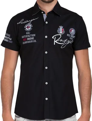 Produktbild von Red Bridge Herren R-Style Design Regular Fit kurzarm Hemd Bestick Schwarz S