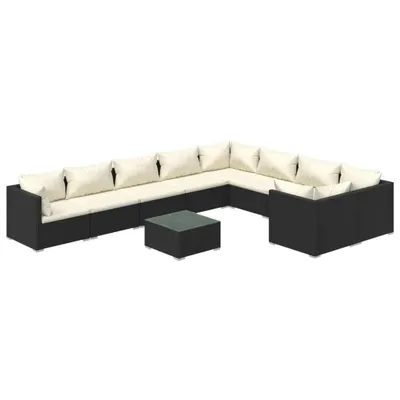 Produktbild von vidaXL 10-tlg. Garten-Lounge-Set mit Kissen Poly Rattan Schwarz