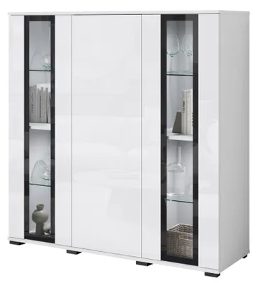 Zdjęcie produktu dla highboard 120, wysoka witryna, szkło, biały mat/połysk z LED