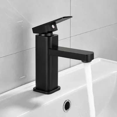 Image de Robinet de salle de bain - Noir - Mitigeur à un levier - Acier inoxydable et laiton