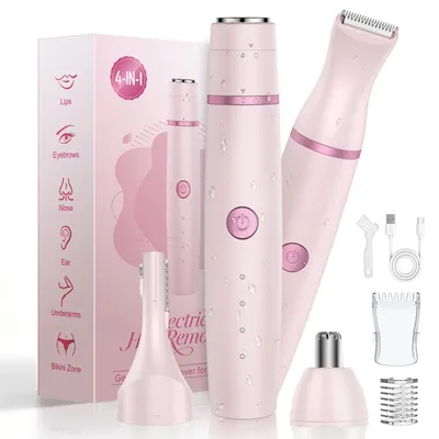 Produktbild von Rasierer Damen 4-In-1 Intimrasierer für Frauen Gesichtshaarentferner Nasenhaartrimmer Augenbrauenrasier Trocken Nass Damenrasierer Elektrisch Rosa