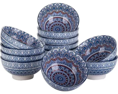 Produktbild von 12-teiliges Schalen Set Porzellan 650 ml Mandala-türkis böhmischer Stil