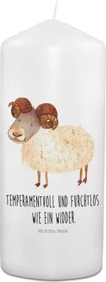 Produktbild von Mr. & Mrs. Panda Trauerkerze Sternzeichen Widder - Weiß - Geschenk, Kondolenzkerze, Seelenlicht, Bock, Kerze Für Verstorbene, Geburtstag April, Schafbock, März