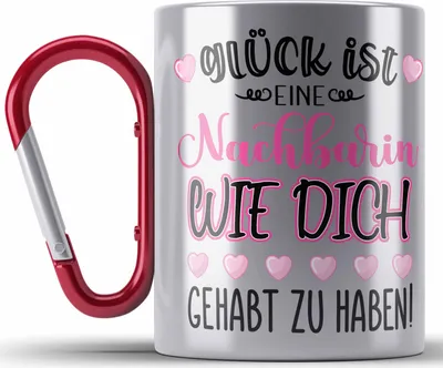 Produktbild von Trendation - Beste Nachbarin Edelstahl Tasse Karabiner Geschenk Geburtstag Freundin Lieblings Nachbarin Geschenkidee Weltliebste Nachbarin Abschied Abschiedsgeschenk Lustig (Rot)