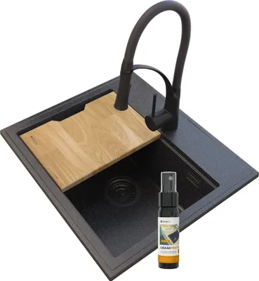 Produktbild von Foxal Gepunktete Granitspüle + Nexo Wasserhahn Schwarz