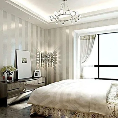 Immagine prodotto di Carta da parati moderna e minimalista a righe in PVC - crema e argento - 10 m