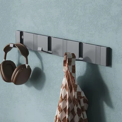 Produktbild von Mai & Mai Wandgarderobe Wandhaken aus Aluminium Garderobe mit 6 klappbaren Haken Garderobenleiste Garderobenhaken Kleiderhaken 44,5cm Grau