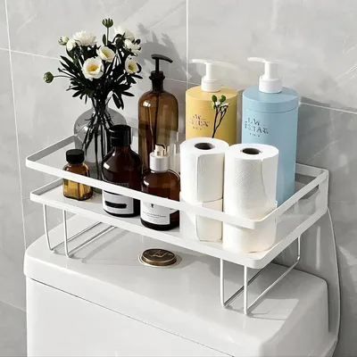 Imagen del producto de Estante de acero inoxidable, gran capacidad, con una sola repisa, de color blanco, para el baño