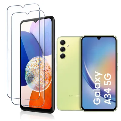 Produktbild von CLM-Tech 2er Set Displayschutzfolie kompatibel mit Samsung Galaxy A34 5G Panzerfolie Panzerglas Crystal Clear Displayschutz 9H Glas Displayfolie Schutzglas Folie kristallklar 2X Stück