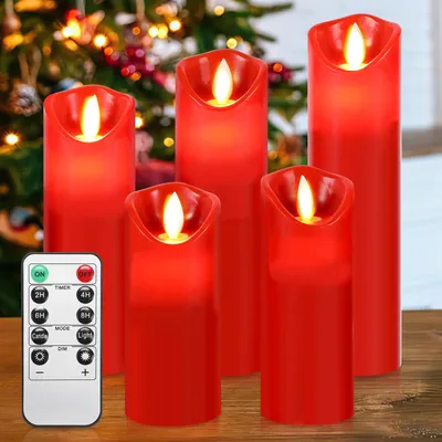 Produktbild von Peviasot LED Kerzen 5er Set Echtwachs Flackernd Flammenlose mit Fernbedienung Timer Funktion & mehrstufig dimmbar bewegliche Flamme Echtwachskerzen Rot