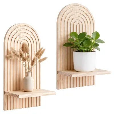Immagine prodotto di Omgoods - Mensole decorative in legno, stile boho, set di 2, ideali per piante e decorazioni