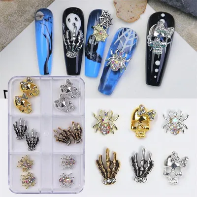Produktbild von Halloween-Nagelkunst-Accessoires, 3D-Legierungsmetall, glänzend, DIY-Nagelkunst-Dekoration, Maniküre-Zubehör