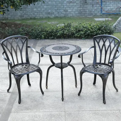 Image de Ensemble de table et chaises - Ensemble de jardin - Mobilier de bistrot - Ensemble pour balcon - Mobilier de jardin en aluminium - Ensemble de 3 pièces