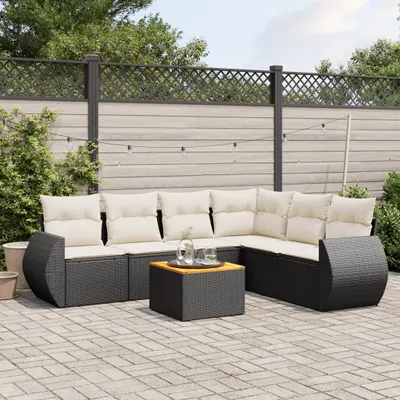 Immagine prodotto di vidaXL Set di divani da giardino 7 pezzi con cuscini in polirattan nero