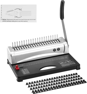 Zdjęcie produktu dla Bindownica grzebieniowa SucceBuy, 21-otworowa, pojemność 450 kartek, zawiera 100 grzbietów do bindowania 3/8 cala, do formatu letter, A4, A5
