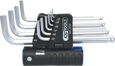 Produktbild von KS Tools 3 in 1 Innen6kant-Winkelstiftschlüssel-Satz,10-tlg lang, Kugelkopf, Zoll