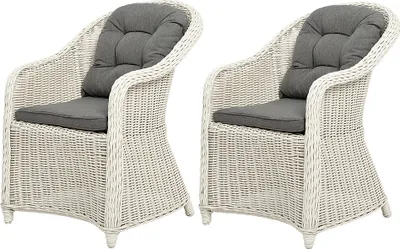 Produktbild von 2er Set Sessel BELLA rundes Polyrattan Eierschalenweiß Gartenstuhl
