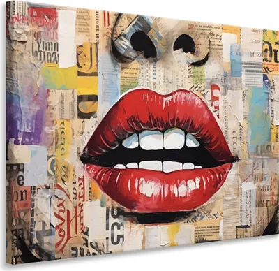 Immagine prodotto di Muralo tela murale donna FACE bocca labbra giornali astrazione soggiorno 120 cm x 80 cm