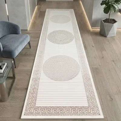 Produktbild von Glänzender Designerteppich mit Orientalischem Muster in weiß beige bronze Größe - 80 x 300 cm