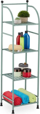 Obrázek produktu pro Stojanový regál Relaxdays, ocel, VxŠxH: 115 x 33 x 28 cm, regál do kuchyně a koupelny, 4 mřížkové police, kovový stojanový regál, mint