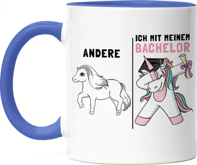 Produktbild von Andere Ich Mit Meinem Bachelor Tasse Blau Einhorn Pferd Abschlussgeschenk Studium Humorvoll