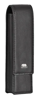 Image de Étui à stylos Brown Bear en cuir noir pour 2 stylos, avec fermeture magnétique
