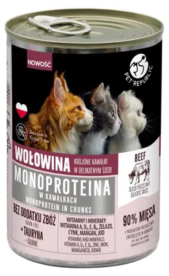 Zdjęcie produktu dla Mokra karma dla kota PetRepublic MONOPROTEINA wołowina w sosie 400 g