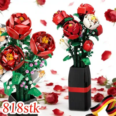 Image de 818 pièces, ensemble de blocs de construction floraux, ensembles de bouquets, blocs de construction à clipser, bouquet de fleurs