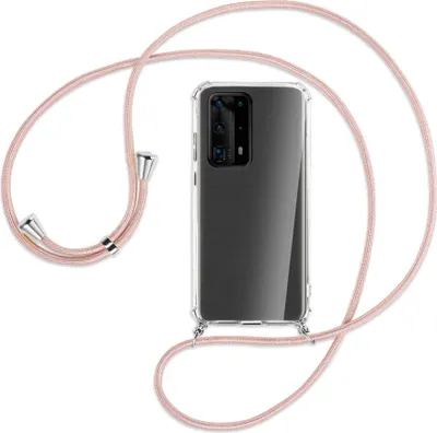 Produktbild von Handykette Backcover-Schutzhülle mit Band (Metall silberfarben) für Huawei P40 Pro Plus - roségold