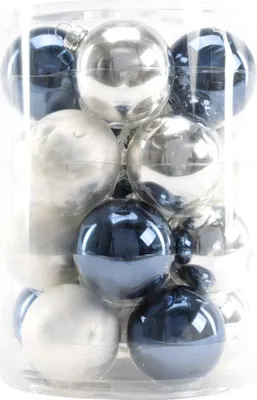 Produktbild von TrendLine Weihnachtskugeln aus Glas Ø 6 cm weiß-silber-nachtblau 20 Stück