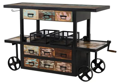 Immagine prodotto di MASSIVMOEBEL24 | INDUSTRIAL #17 Mobile Bar in legno riciclato e ferro - laccato multicolore 168x56x85