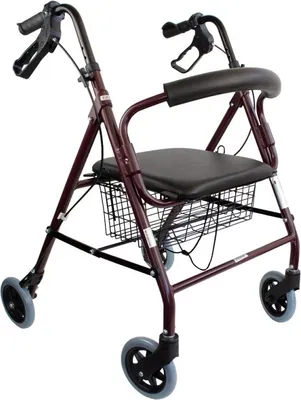 Obrázok produktu pre Rollator Skladací Ručné brzdy 4 kolieska Sedadlo a opierka chrbta Bordeaux TURIA Clinicalfy Skladací rám na chôdzu