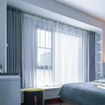 Image de Barre de rideau télescopique à fixer au plafond, de 130 à 240 cm, de couleur blanche, pour bureau et salon