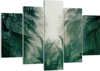 Produktbild von Bild auf Leinwand - Leinwandbild - 5 Teile - Dschungel Blätter Palmen - 150x100cm - Wand Bild - Wanddeko - Wandbilder - Leinwanddruck - Bilder - Wanddekoration - Leinwand bilder - EA150x100-4504