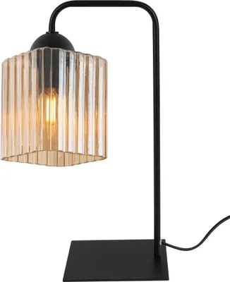 Produktbild von Tischleuchte Riffle Schwarz 1-flammig Glas Honig Würfel E27