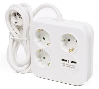 Produktbild von Steckdosenwürfel Steckdosenleiste Steckdose Verlängerung Quadrat Block 3-fach, 2 x USB-Schnellladung