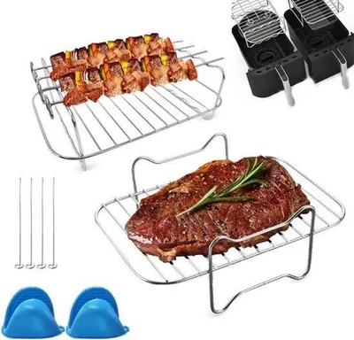 Produktbild von Grillroster für Heißluftfritteuse, Dampfeinsatz, mit Griffen und Grillfasern