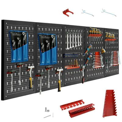 Produktbild von CCLIFE Werkzeugwand Lochwand Inkl.66-Teiligem Werkzeuglochwand Vier Teile 200 x 60 x 2 cm Erweiterbar Zubehör Wandregal Werkzeugaufbewahrung Schwarz
