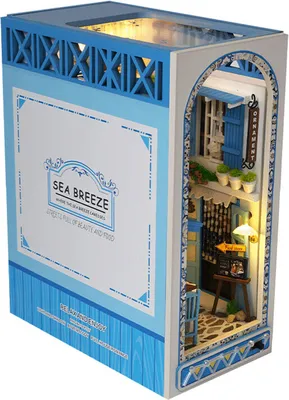 Image de （Meeresbriese）DIY Book Nook Kit - DIY maisons de poupées miniatures Kit maison avec meubles et lumière LED, puzzle 3D serre-livres en bois, modèles réduits pour adultes à construire