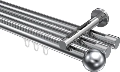 Produktbild von Interdeco Innenlaufstange / Gardinenstange mit Innenlauf Chrom, Typ Siteno Luino (Kugel), 20 mm Ø 3-läufig, 440 cm